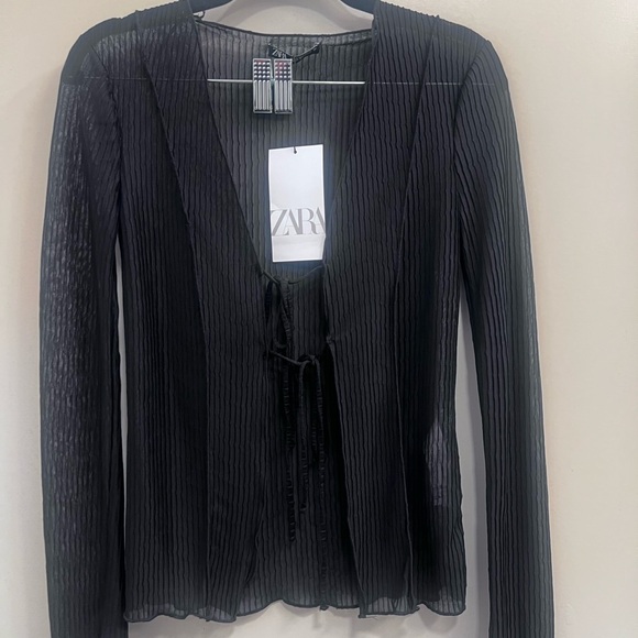 Zara 2 piece Matching Set 🖤 Front Tie LongSleeve Top and Pants Size S NWT - Picture 6 of 8